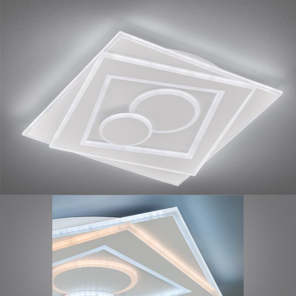 Bela kovinska LED stropna zatemnitvena svetilka z daljinskim upravljalnikom 50x50 cm Ratio – Fischer & Honsel-image-1