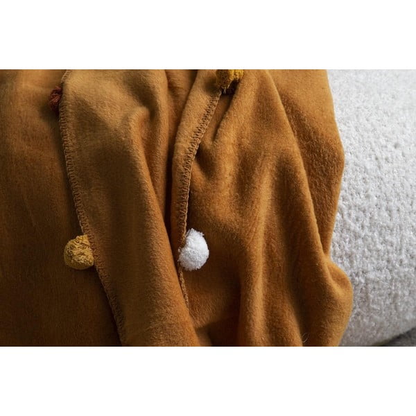 Gorčično rumeno pregrinjalo iz flisa 150x200 cm Pom Pom – Mijolnir-image-2