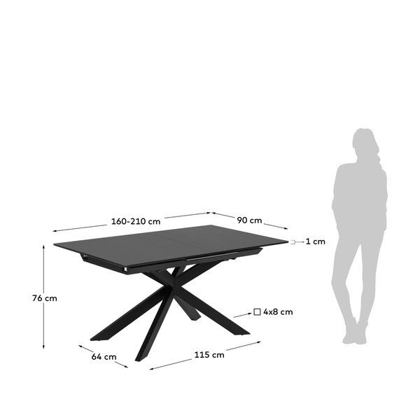 Črna raztegljiva jedilna miza s stekleno mizno ploščo 90x210 cm Atminda – Kave Home-image-4