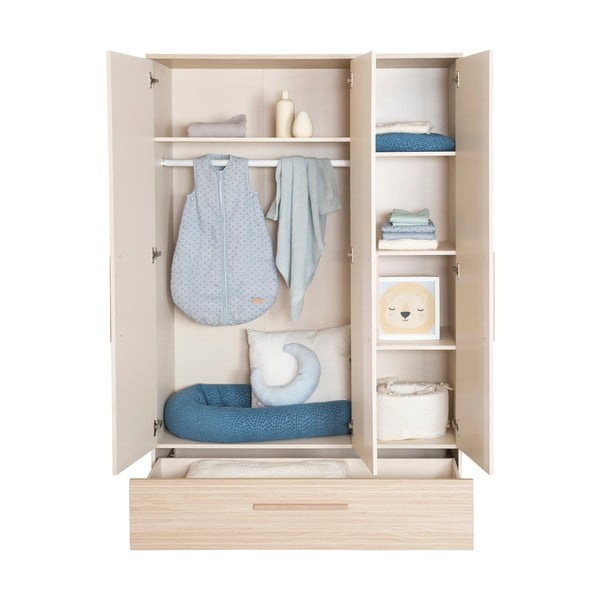 Kremno bela/naravna otroška garderobna omara v hrastovem dekorju 118x190x52 cm Sidney – Roba-image-4