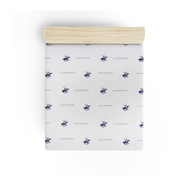 Neelastična rjuha za zakonsko posteljo z modrimi detajli Beverly Hills Polo Club Clancy, 240 x 260 cm