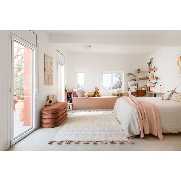 Rožnata/kremno bela pralna ročno tkana bombažna otroška preproga 120x160 cm Azteca Vintage Nude – Lorena Canals-image-1