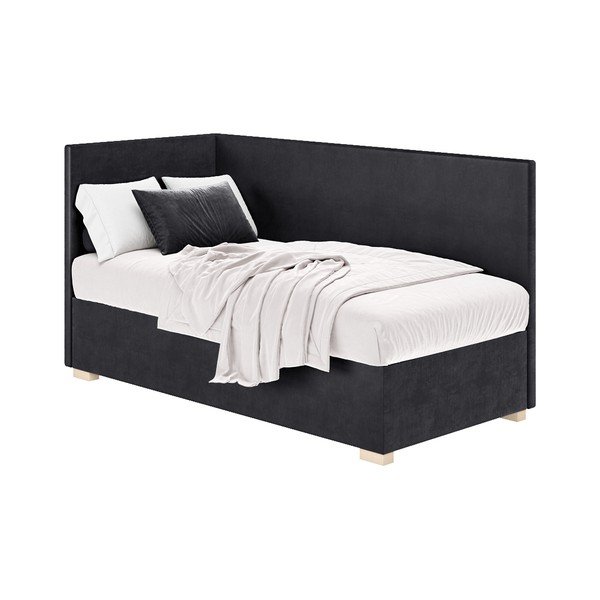 Temno modra kotna otroška postelja s prostorom za shranjevanje z vzmetnico 90x200 cm Flexi – Ghado-image-3