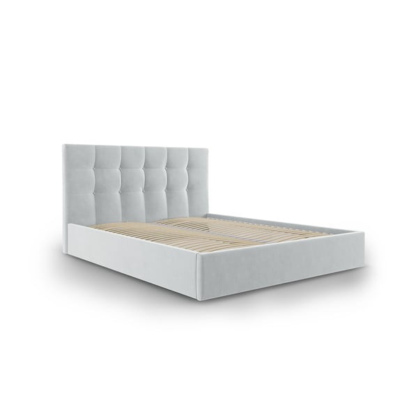 Svetlo siva žametna zakonska postelja Mazzini Beds Nerin, 160 x 200 cm