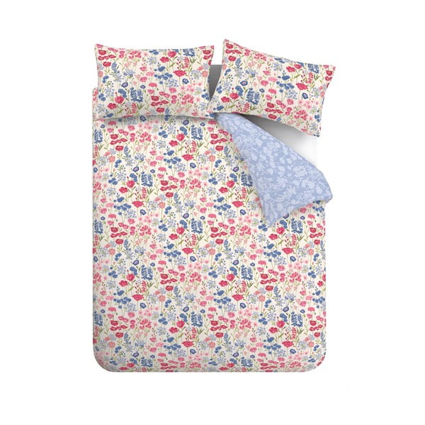 Modra/rožnata enojna bombažna posteljnina 135x200 cm Olivia Floral – Bianca