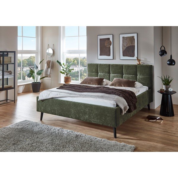 Kaki zelena oblazinjena zakonska postelja s prostorom za shranjevanje z letvenim dnom 180x200 cm Nova – Meise Möbel-image-1