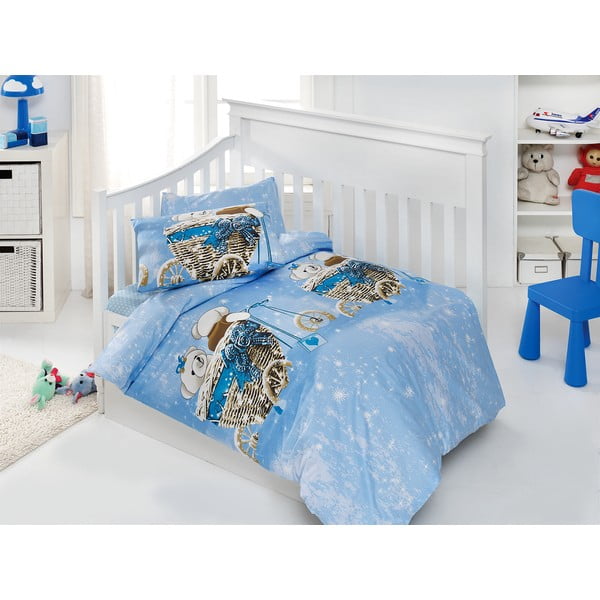 Komplet otroške posteljnine in rjuh Sweet Bear Blue, 120x150 cm