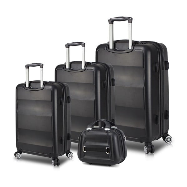 Komplet 3 črnih potovalnih kovčkov na kolesih s priključki USB in kovčkom za ročno prtljago My Valice LASSO Travel Set