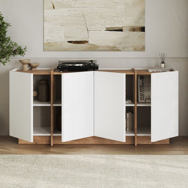 Bela komoda v borovem dekorju z luknjo za kable 180x80x45 cm Dorma – Kalune Design-image-2
