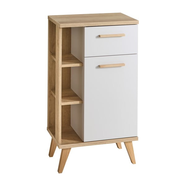 Kremno bela/naravna nizka kopalniška omarica v hrastovem dekorju 50,5x89,5 cm Quickset 966 – Pelipal