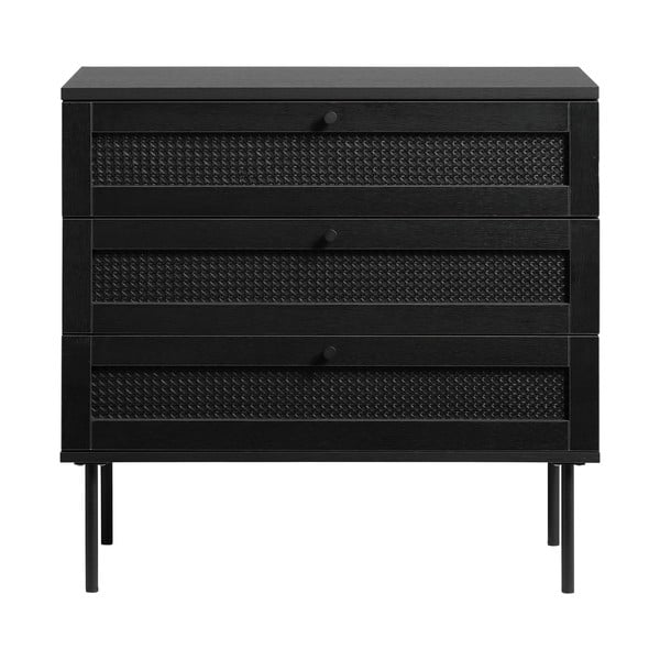 Črna nizka komoda v hrastovem dekorju 80x75 cm Pensacola – Unique Furniture