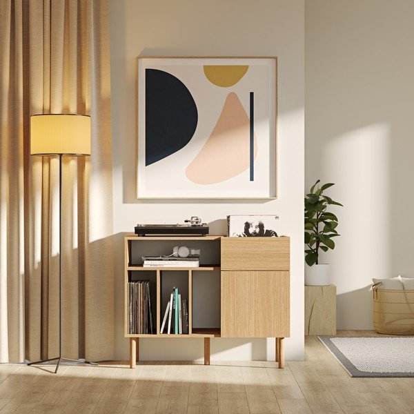 Nizka komoda za gramofonske plošče v hrastovem dekorju 100x80 cm Viny - TemaHome-image-1