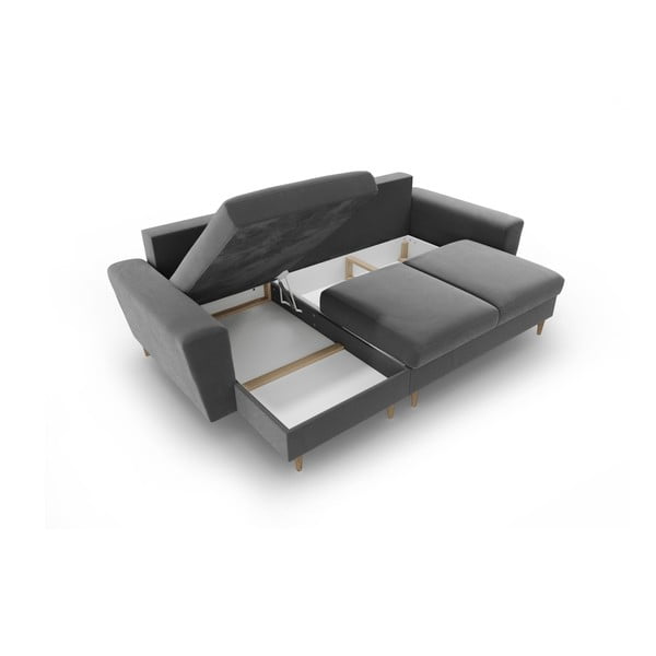 Svetlo siva žametna raztegljiva kotna sedežna garnitura s prostorom za shranjevanje Kyoto – Cosmopolitan Design-image-3