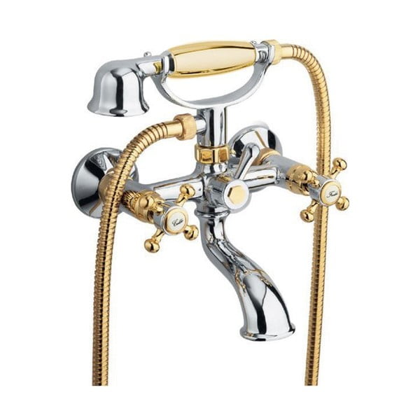 Stenska armatura za kad v sijajno srebrni in zlati barvi (2 izhoda) Antea – Sapho