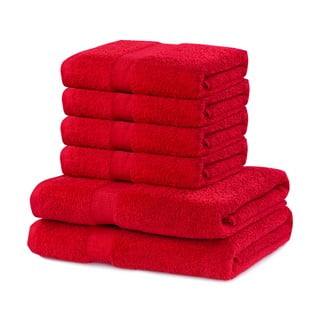 Komplet 2 rdečih bombažnih kopalnih brisač in 4 brisač DecoKing Marina