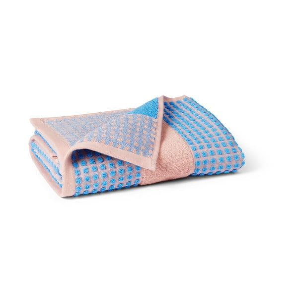Modra/rožnata frotirna brisača iz organskega bombaža 50x100 cm Check – JUNA-image-2