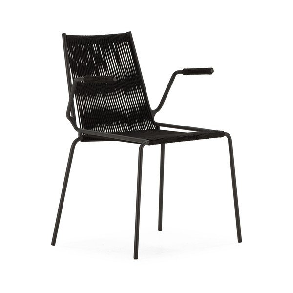 Črni kovinski jedilni stoli v kompletu z nasloni za roke/z možnostjo nalaganja 2 ks Emily – Marckeric