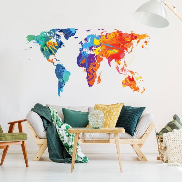 Stenska nalepka Ambiance Wall Decal Worlds Map Design Akvarel, 60 x 105 cm-image-1