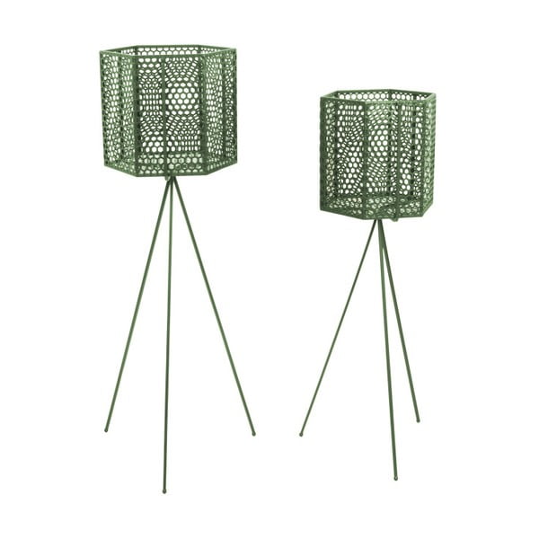 Komplet 2 temno zelenih kovinskih stojal za lonce PT LIVING Hexagon