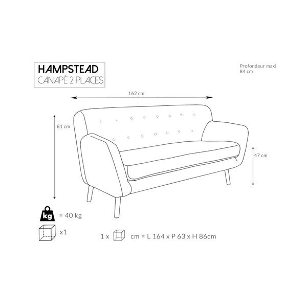 Roza kavč Cosmopolitan design Hampstead, 162 cm-image-4