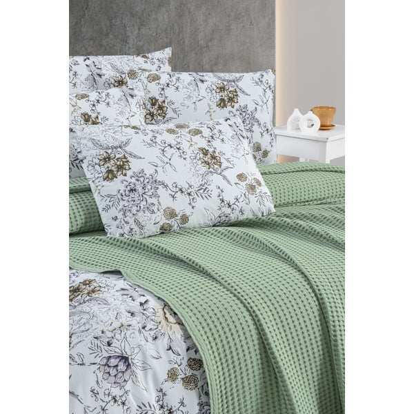 Zeleno bombažno pregrinjalo 220x240 cm Waffle – Mila Home-image-1