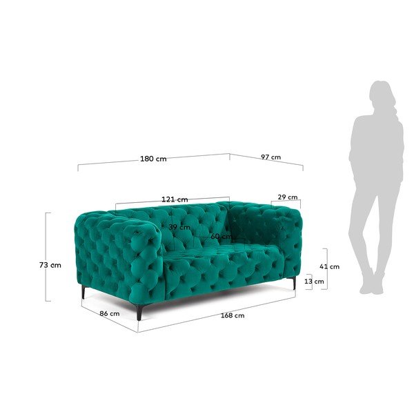 Zeleni dvosedežni kavč z žametnim videzom La Forma Maisha-image-2