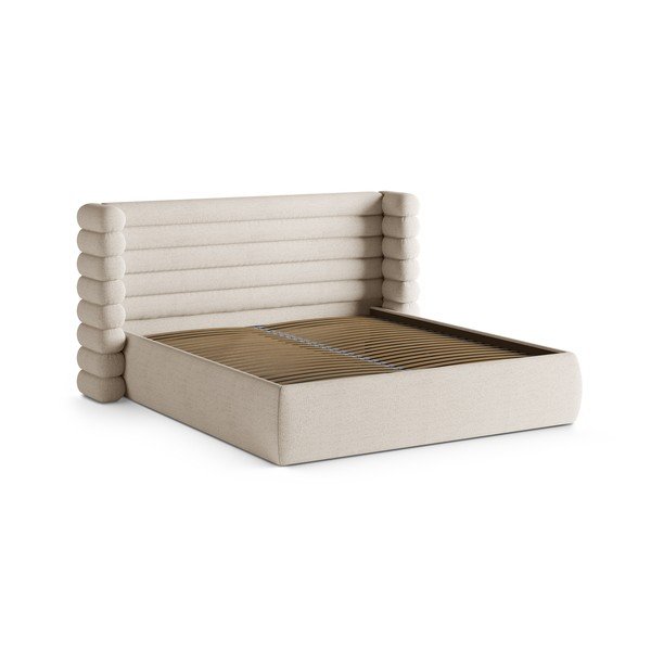 Bež oblazinjena zakonska postelja s prostorom za shranjevanje in z letvenim dnom 200x200 cm Mount – Micadoni -image-3