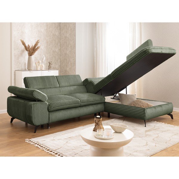 Zelena kotna sedežna garnitura iz rebrastega žameta (desni kot/v obliki črke L) Marbeya  – Ropez-image-4