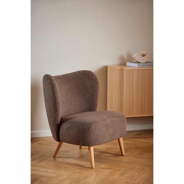 Rjav fotelj iz tkanine bouclé Elmont – Actona-image-1