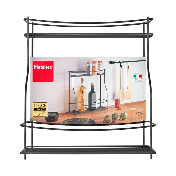 Črna dvonadstropna dodatna kuhinjska polica Metaltex Balsamico Lava-image-3
