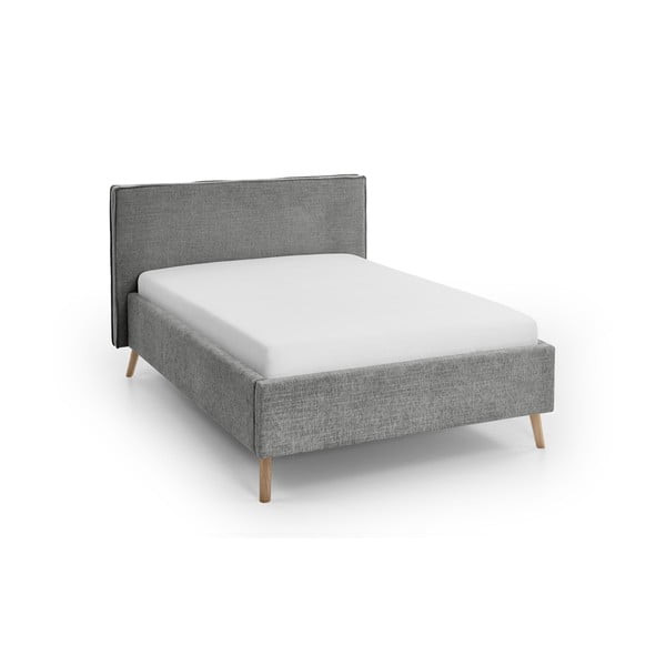 Siva oblazinjena zakonska postelja s prostorom za shranjevanje in letvenim dnom 140x200 cm Riva – Meise Möbel
