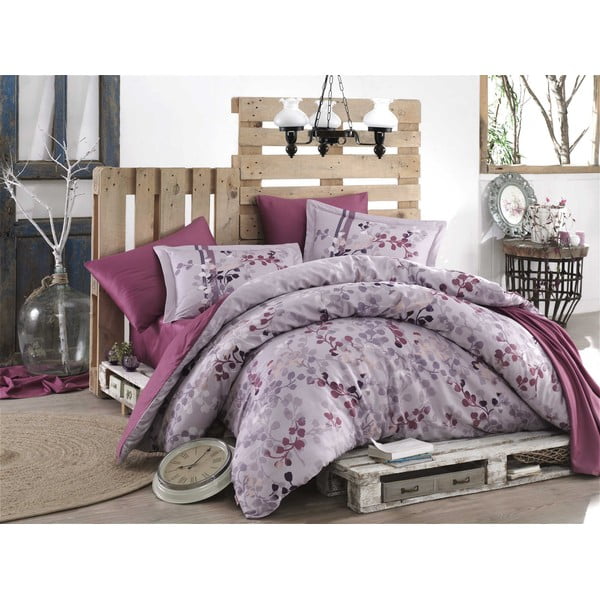 Vijolična posteljnina z rjuho za zakonsko posteljo Irma, 200 x 220 cm