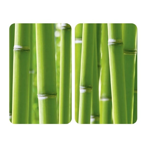 Stekleni pokrov za štedilnik iz bambusa, 2 kosa