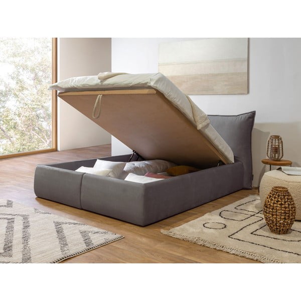 Temno siva žametna oblazinjena zakonska postelja s prostorom za shranjevanje z letvenim dnom 160x200 cm Jade - Bobochic Paris-image-4
