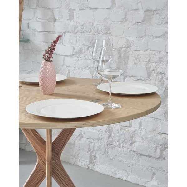 Okrogla raztegljiva jedilna miza z mizno ploščo v jesenovem dekorju 45x90 cm Jubi – Ragaba-image-3