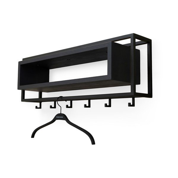 Črn stenski obešalnik iz masivnega hrasta s polico 78 cm School – Spinder Design