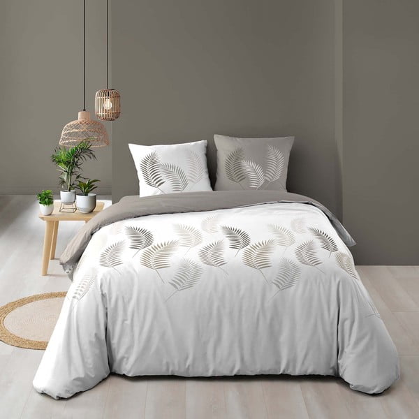 Bela/siva bombažna posteljnina za zakonsko posteljo 200x200 cm Goyave – douceur d'intérieur