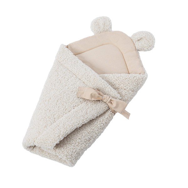 Kremno bela odeja za povijanje dojenčka iz sherpa flisa 35x65 cm – Meowbaby-image-2