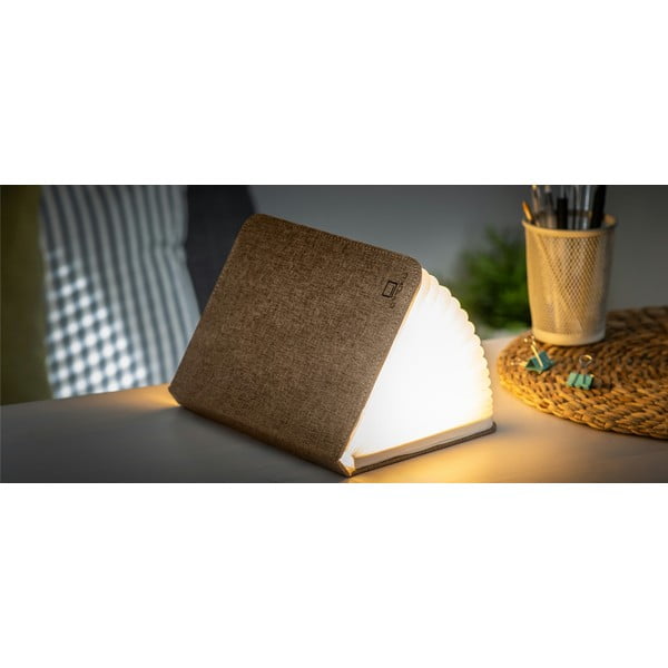 Temno rjava velika namizna LED svetilka v obliki knjige Gingko Booklight