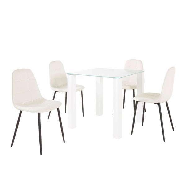 Garnitura jedilne mize in 4 belih stolov Støraa Dante, dolžina mize 80 cm