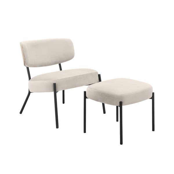 Kremno bel žameten fotelj z naslonjalom za noge Jerry – Støraa