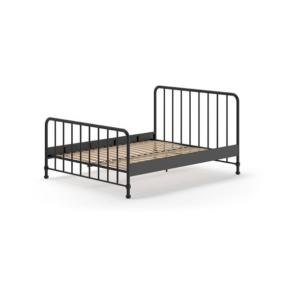Črna kovinska zakonska postelja z letvenim dnom 160x200 cm BRONXX – Vipack-image-2
