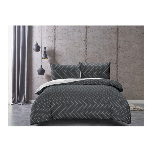 DecoKing Panels sivo-belo dvostransko posteljno perilo iz bombažnega satena, 155 x 200 cm-image-2