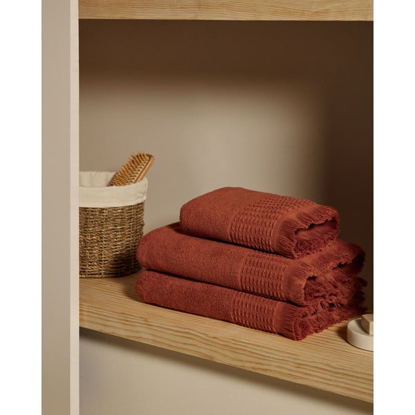 Bombažna brisača v opečnati barvi 50x90 cm Veta - Kave Home-image-1