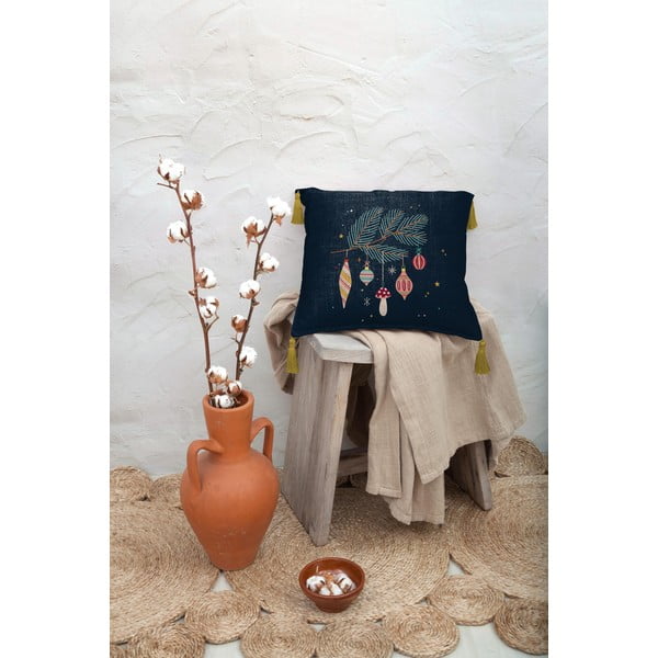 Temno modra blazina iz mešanice lana Really Nice Things Christmas Ornaments, 45 x 45 cm-image-1