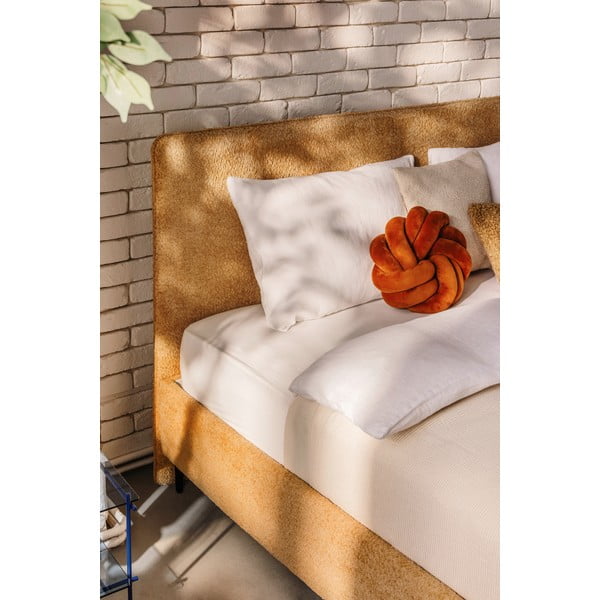 Gorčično rumena oblazinjena zakonska postelja z letvenim dnom 160x200 cm Noira Slim – Bonami Selection-image-3