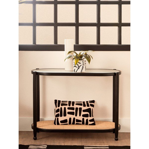 Črna/v naravni barvi stranska mizica s stekleno mizno ploščo 49x100 cm Cebu – Premier Housewares-image-1