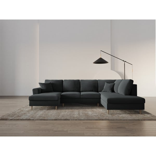 Temno siva žametna raztegljiva kotna sedežna garnitura s prostorom za shranjevanje (desni kot/v obliki črke "U") Kyoto – Cosmopolitan Design-image-2