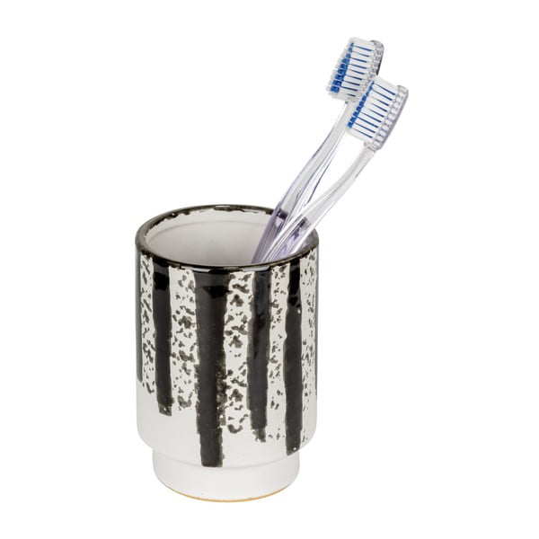 Črno-bel keramičen lonček za zobne ščetke Subiza – Wenko-image-1