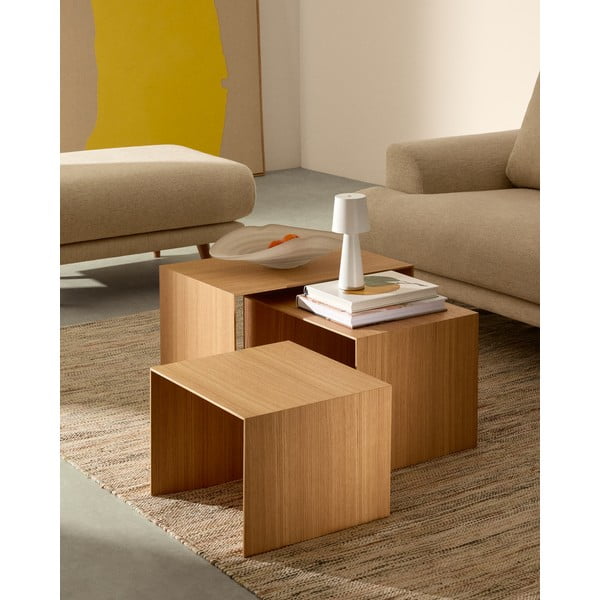 Stranske mizice v hrastovem dekorju v kompletu 3 ks 40x60 cm Litto – Kave Home-image-1